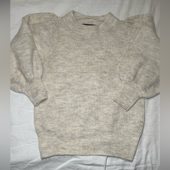 PUFF SHOULDER KNIT OATMEAL WOOL BLEND SWEATER XS - Picture 5 of 5